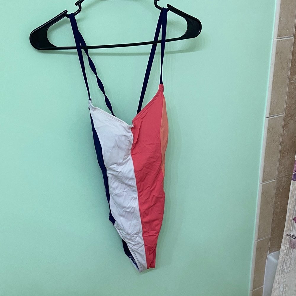 Colorblock One-Piece Swimsuit - Pink, White, Navy